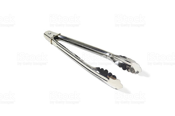 Serving kitchen tongs isolated on a white background with clipping path